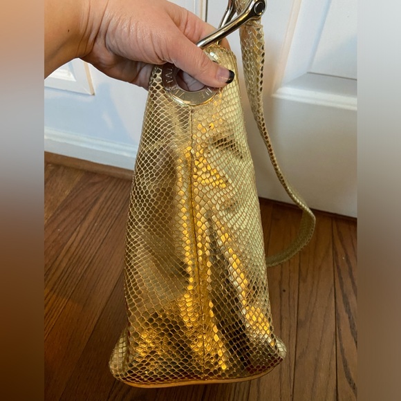 Adrienne Vittadini Shoulder Bag. Gold Color Faux Snake, Silver Tone Hardware - Picture 11 of 13